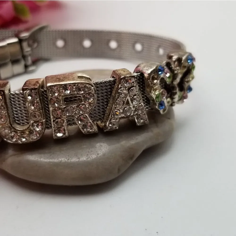 Laura Aurora borealis rainbow sparkle bracelet monogram name jewelry. B331